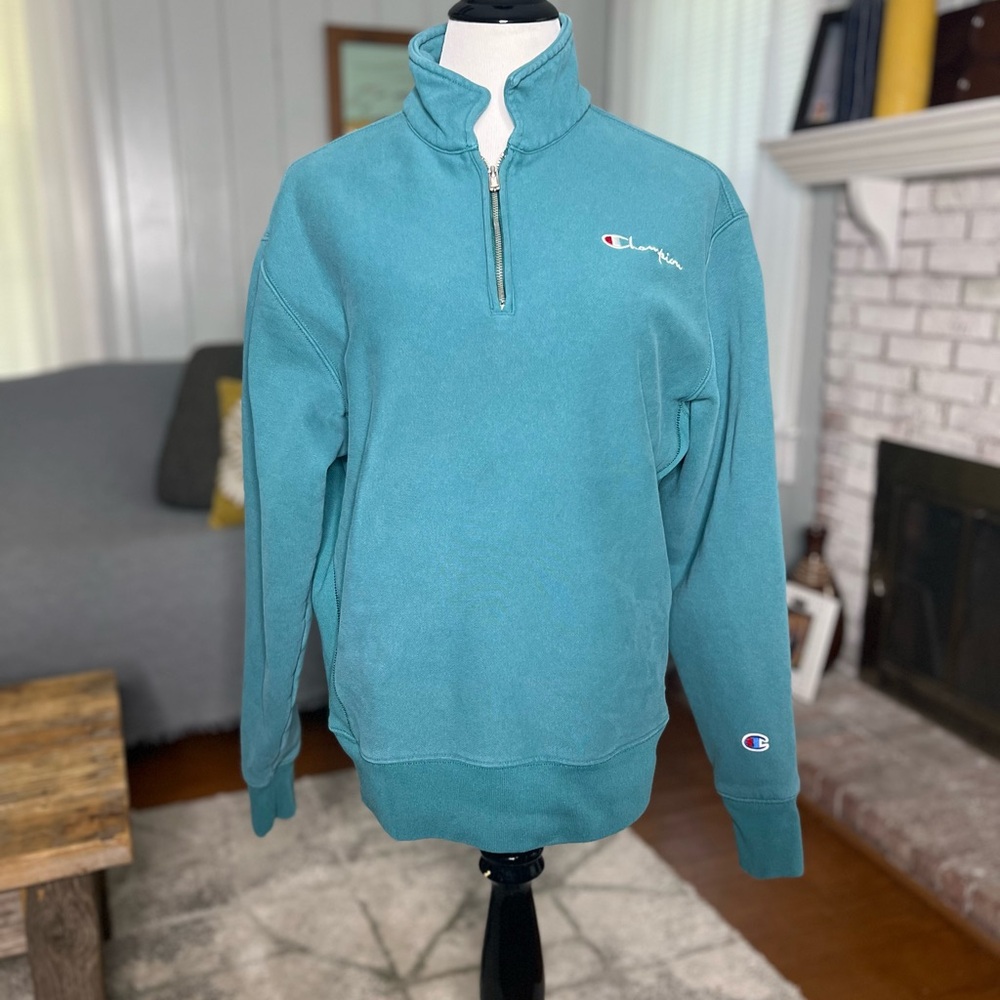 Champion reverse weave teal zipper pullover